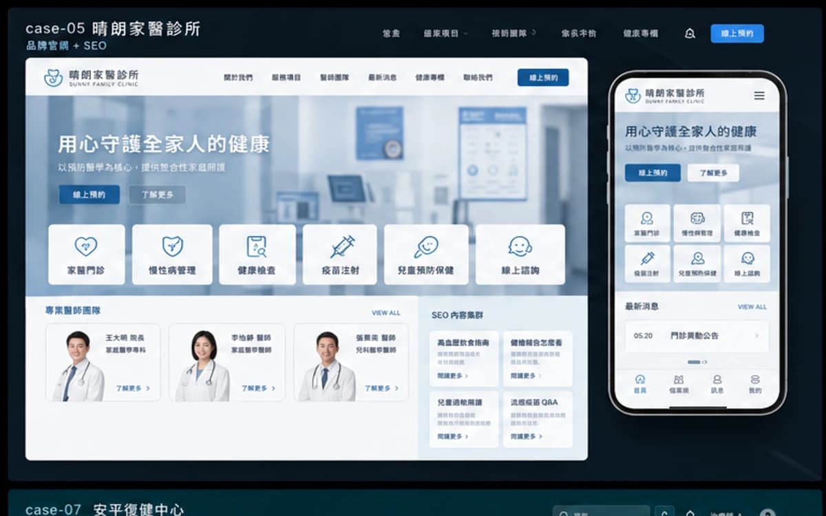 晴朗家醫診所 品牌官網 + SEO 示意圖