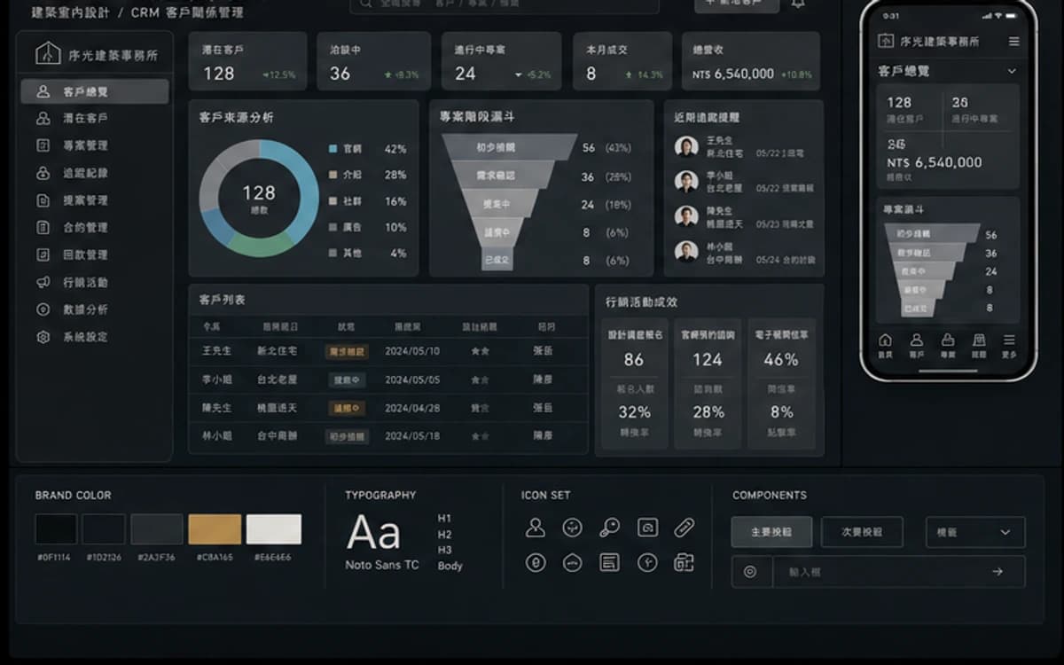 序光建築事務所 CRM / 客戶管理 作品介面圖