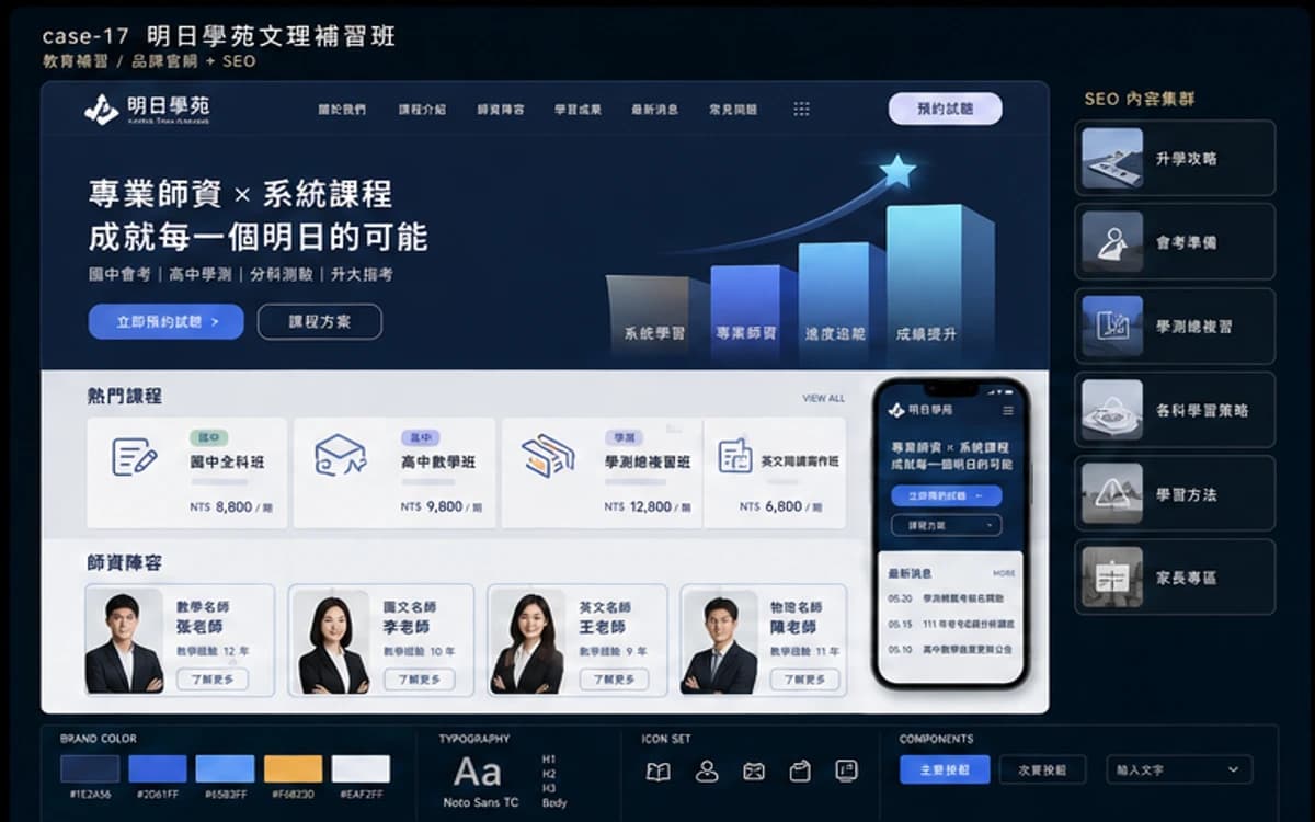 明日學苑文理補習班 品牌官網 + SEO 作品圖