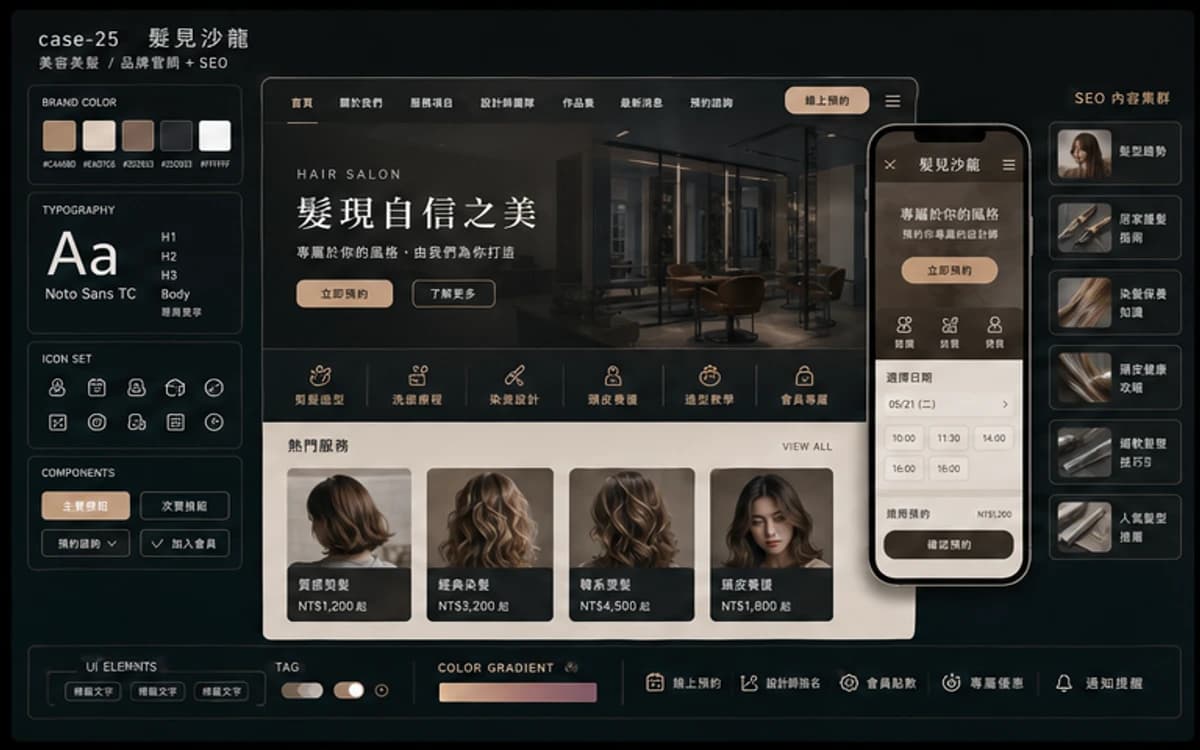 髮見沙龍 品牌官網 + SEO 作品介面圖