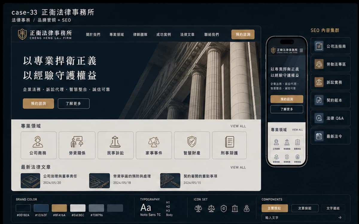 正衡法律事務所 品牌官網 + SEO 作品圖