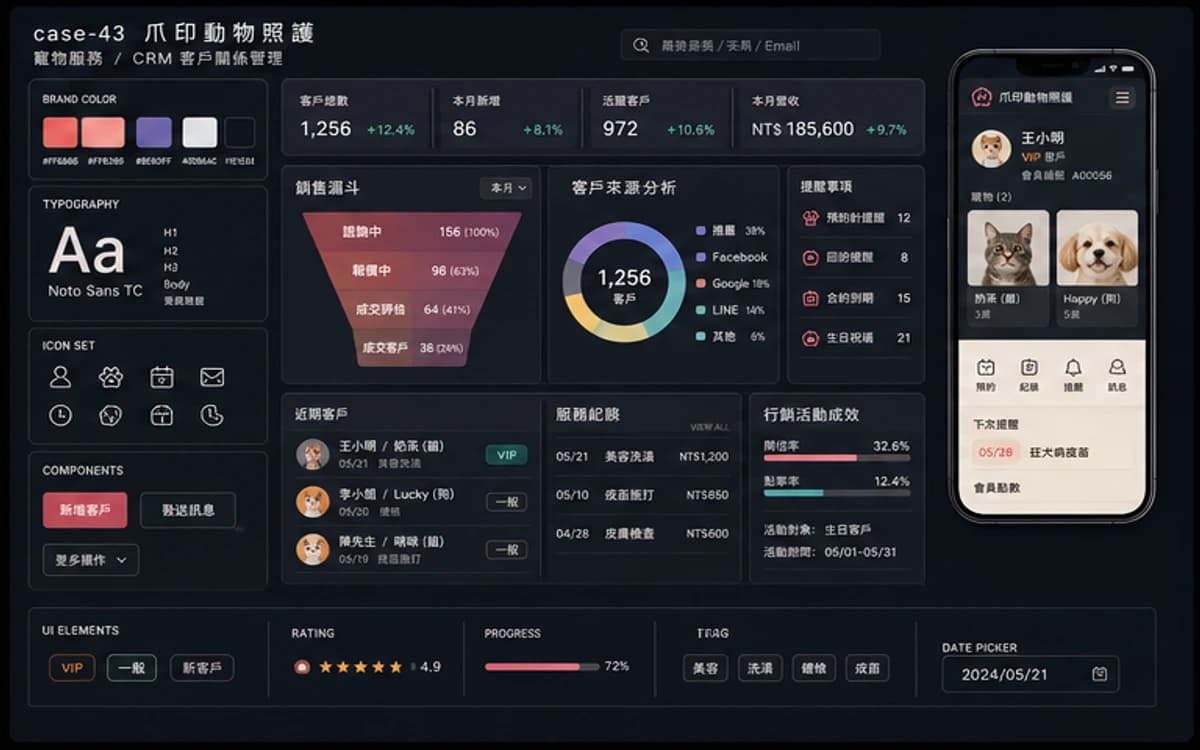 爪印動物照護 CRM / 客戶管理 作品介面圖