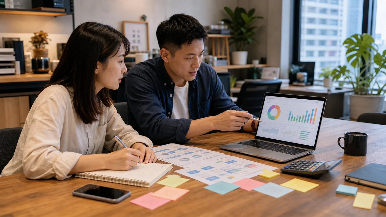 中小企業團隊討論網路行銷預算與網站流量成效分配